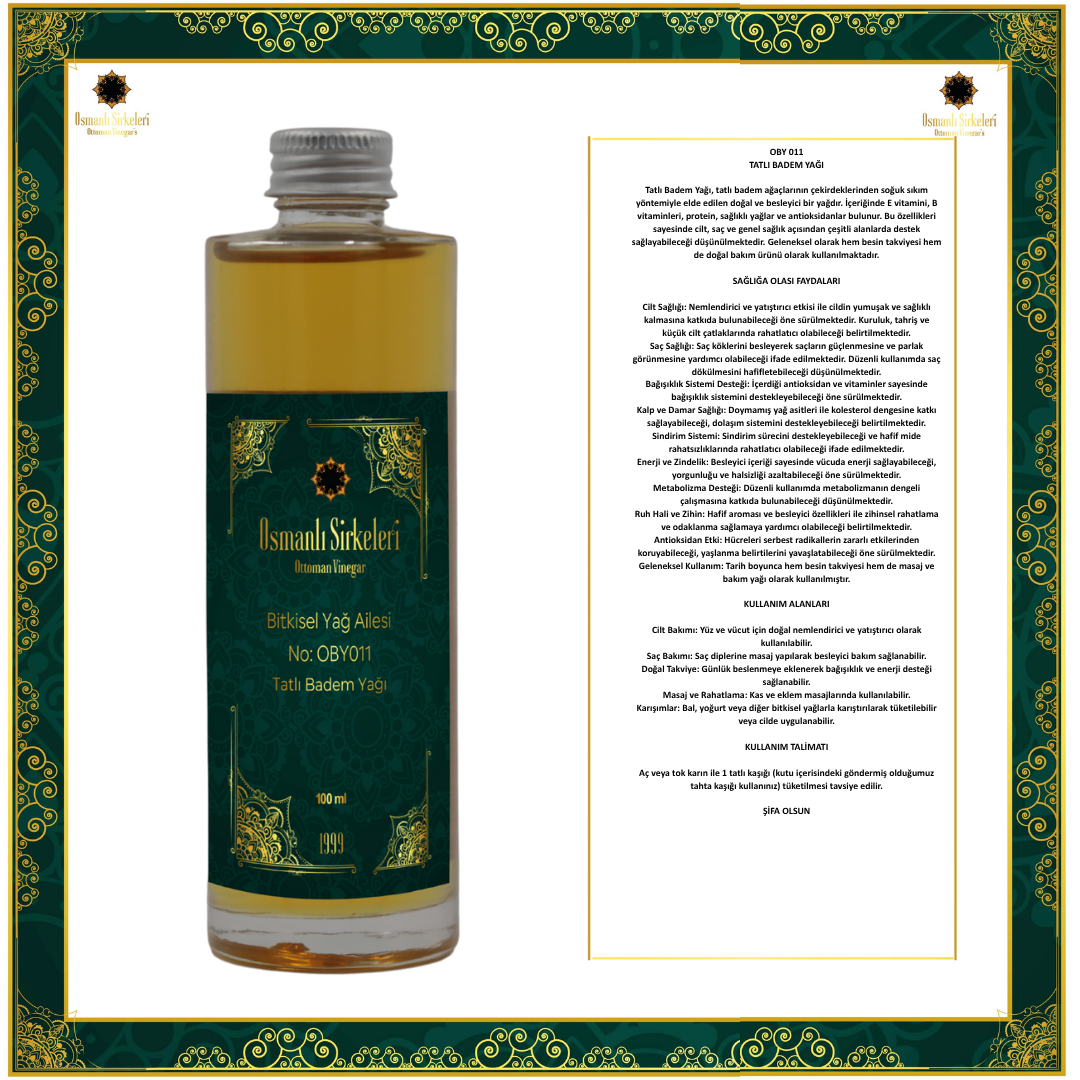 OBY 011 TATLI BADEM YAĞI 100ML
