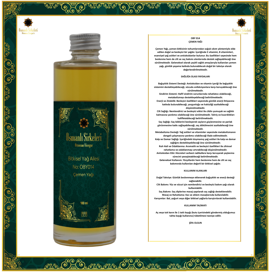 OBY 014 ÇEMEN YAĞI 100ML