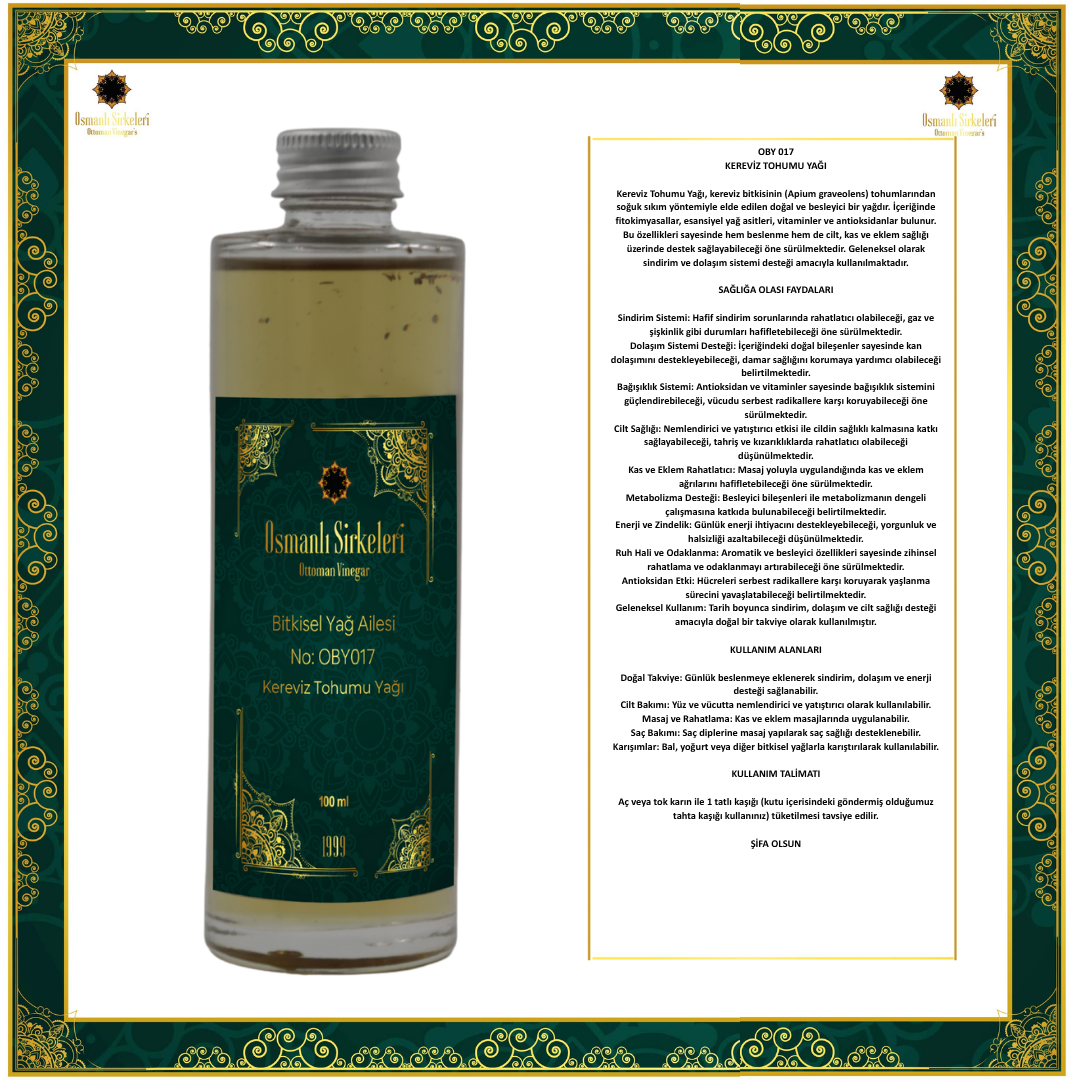 OBY 017 KEREVİZ TOHUMU YAĞI 100ML