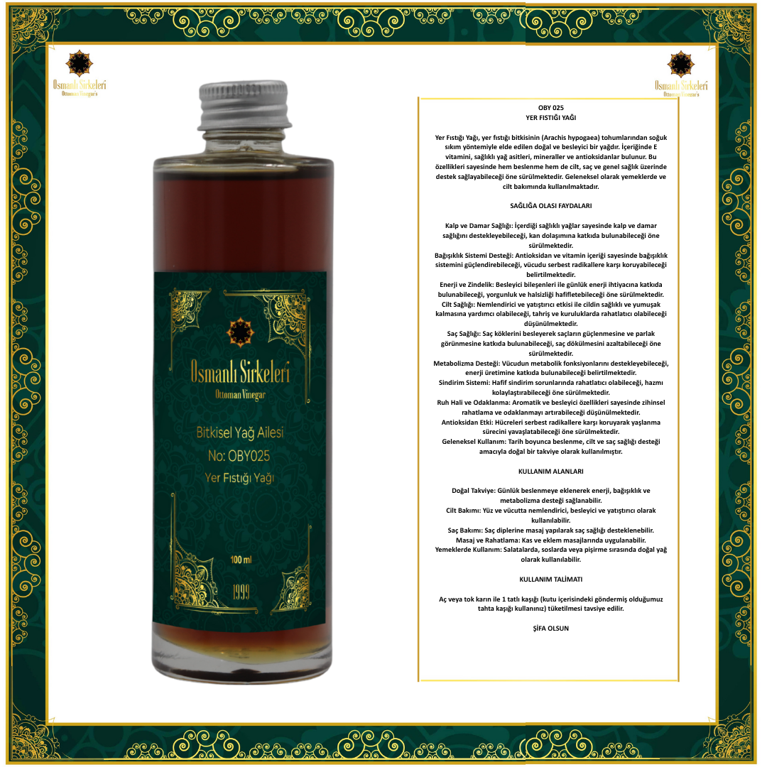 OBY 025 YER FISTIĞI YAĞI 100ML