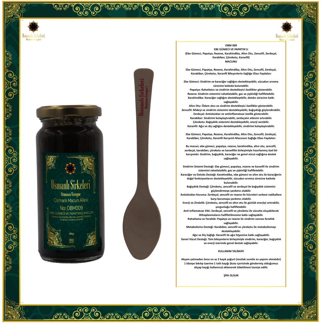 OBM 009 EBE GÜMECİ VE PAPATYA'LI (Rezene, Karahindiba, Altın Otu, Zencefil, Zerdeçal, Karabiber, Çörekotu, Karanfil) MACUNU