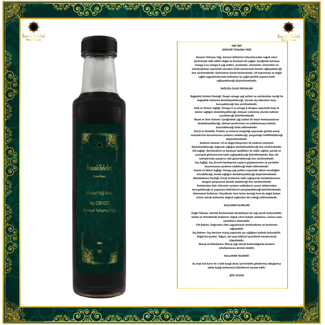 OBY 032  KENEVİR TOHUMU YAĞI 250ML