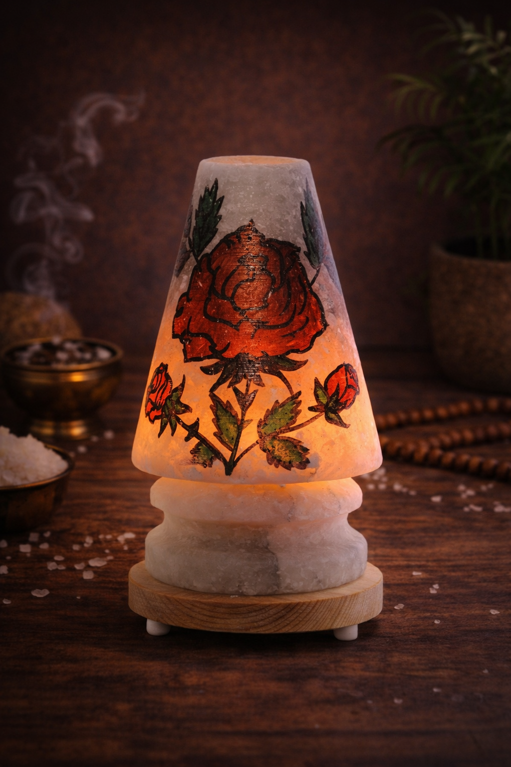 NTL056 KIRMIZI GÜL BUKETİ ÇANKIRI DOĞAL TUZ LAMBASI 4 KG