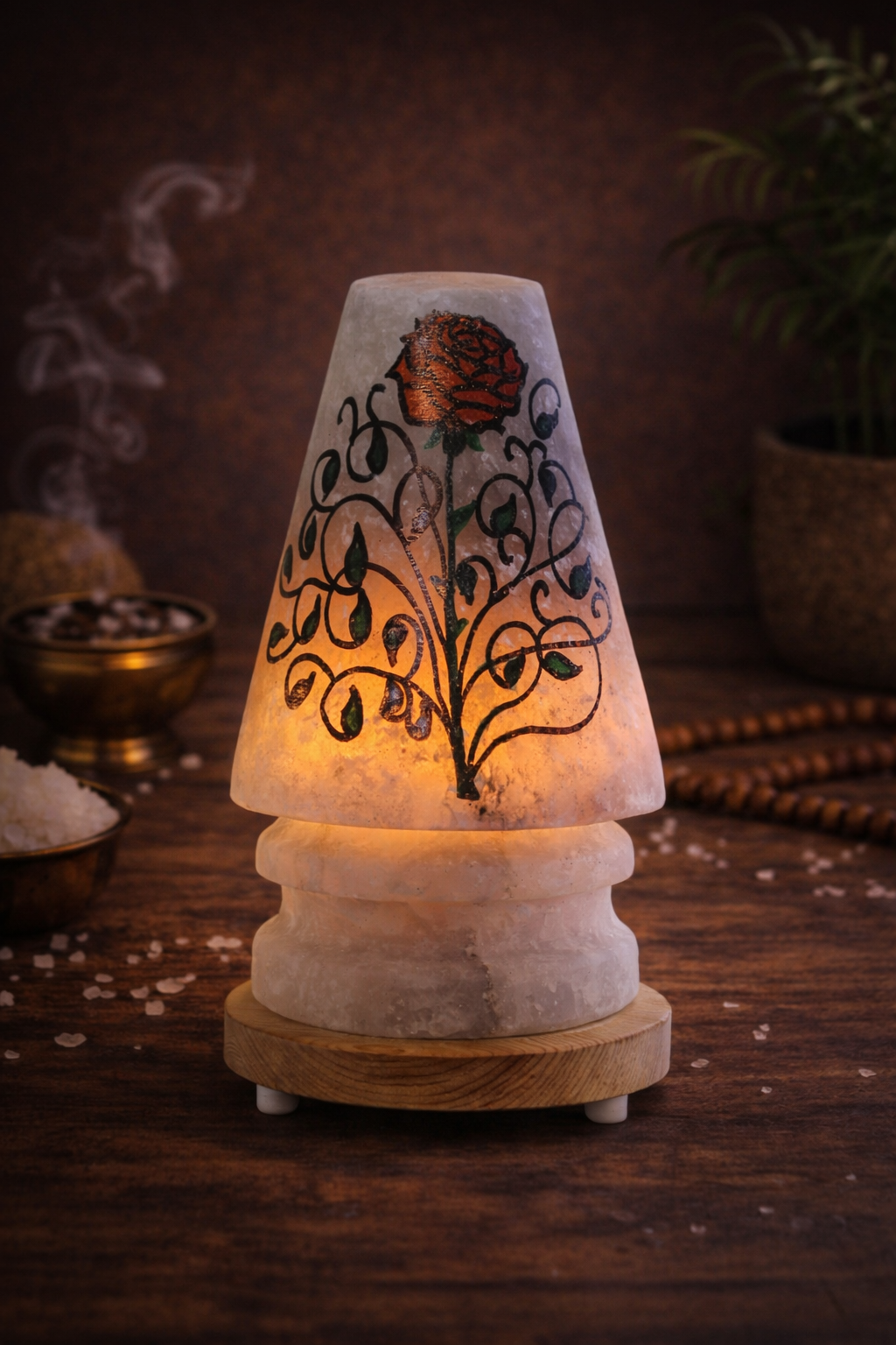 NTL057 KIRMIZI GÜL ÇİZİMLİ ABAJUR TUZ GECE LAMBASI 4 KG