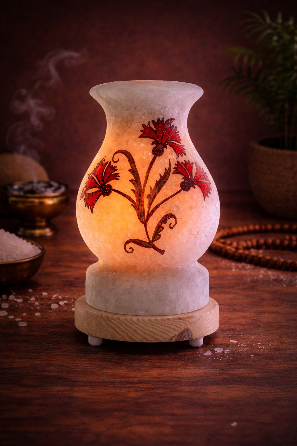 NTL060 KIRMIZI KARANFİL ÇİZİMLİ VAZO ÇANKIRI TUZ LAMBASI 4 KG