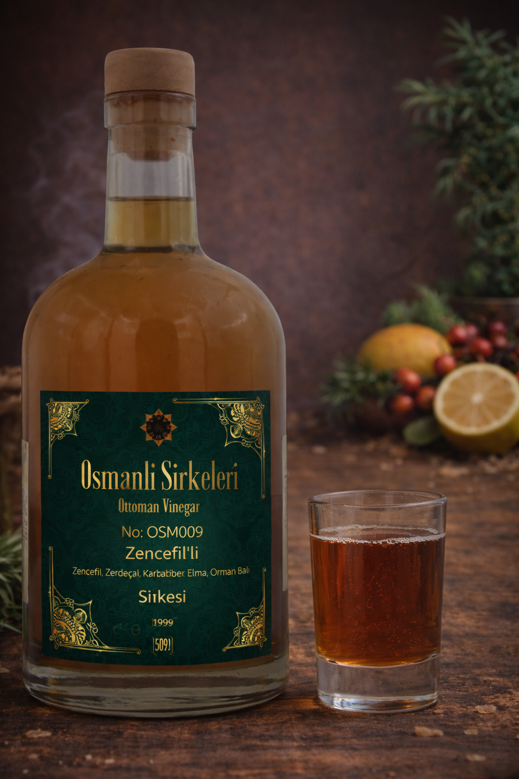 OSM 009  ZENCEFİL’Lİ (Zenceﬁl, Zerdeçal, Karabiber, Elma, Orman Balı) SİRKESİ