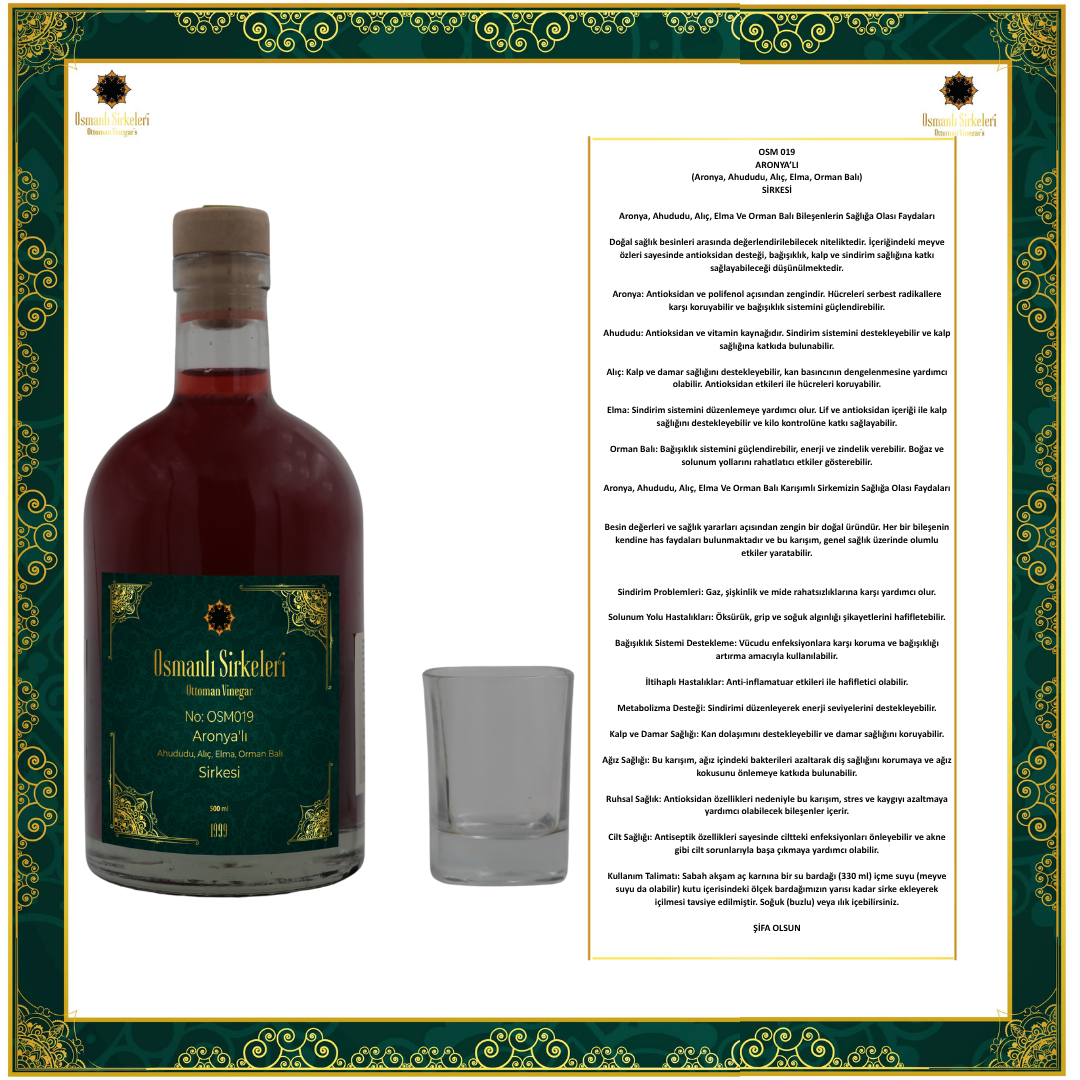 OSM 019  ARONYA’LI  (Aronya, Ahududu, Alıç, Elma, Orman Balı)  SİRKESİ