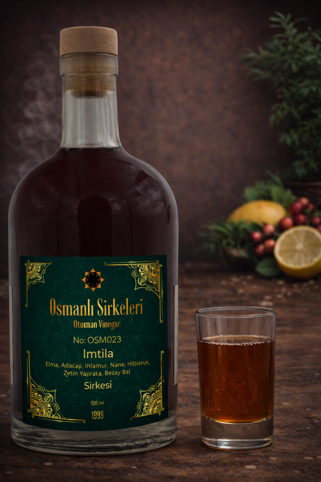 OSM 023  İMTİLA  (Elma, Adaçayı, Ihlamur, Nane, Hibiskus, Zeytin Yaprağı, Beyaz Bal)  SİRKESİ