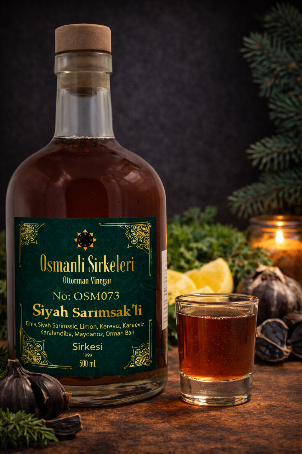 OSM 073 SİYAH SARIMSAK’LI (Elma, S. Sarımsak, Limon, Kereviz, Karah., Mayd., Orman B.) SİRKESİ