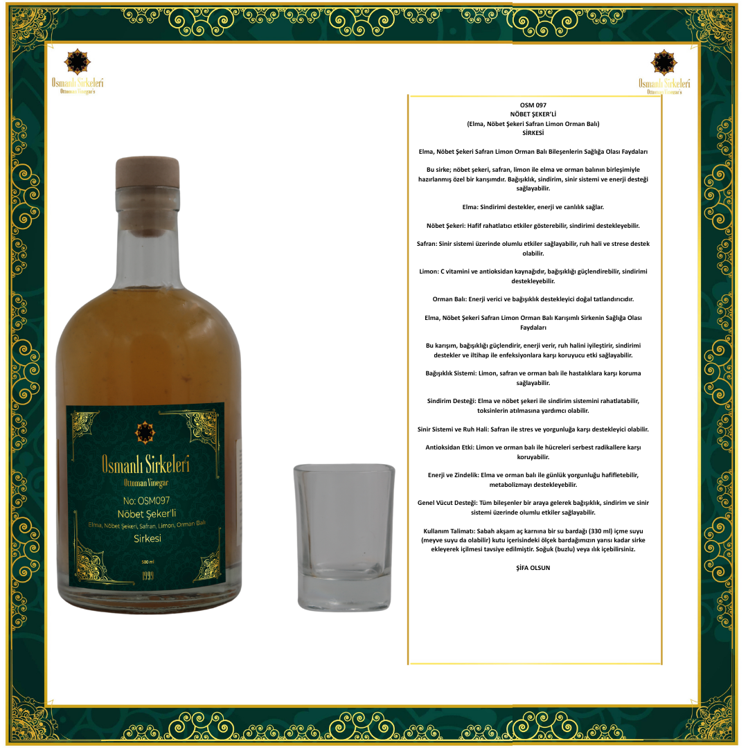 OSM 097  NÖBET ŞEKER’Lİ  (Elma, Nöbet Şekeri Safran Limon Orman Balı)  SİRKESİ